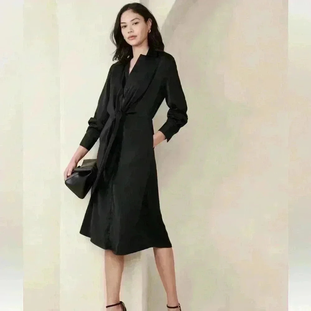 Banana Republic SATIN TIE-FRONT MIDI SHIRTDRESS